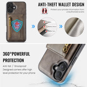 For iPhone 16 DG.MING M5 Series Zip RFID Multi Card Detachable Leather Phone Case(Coffee)