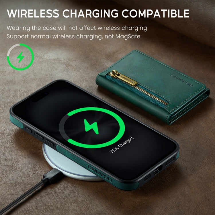 For iPhone 16 DG.MING M5 Series Zip RFID Multi Card Detachable Leather Phone Case(Green)