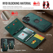 For iPhone 16 DG.MING M5 Series Zip RFID Multi Card Detachable Leather Phone Case(Green)