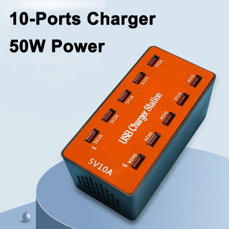 A5B 50W 10 Ports USB Smart Charging Station with Indicator Light(AU Plug)