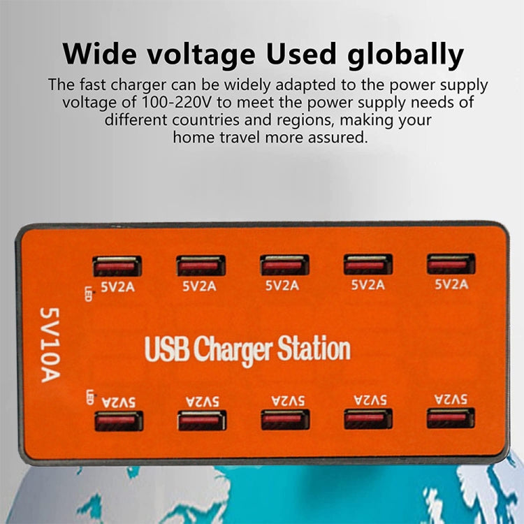 A5B 50W 10 Ports USB Smart Charging Station with Indicator Light(AU Plug)