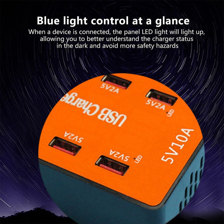 A5B 50W 10 Ports USB Smart Charging Station with Indicator Light(US Plug)