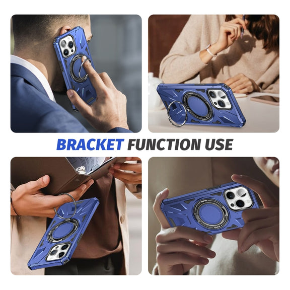 For iPhone 15 Pro Max MagSafe Magnetic Shockproof Phone Case with Ring Holder(Navy Blue)