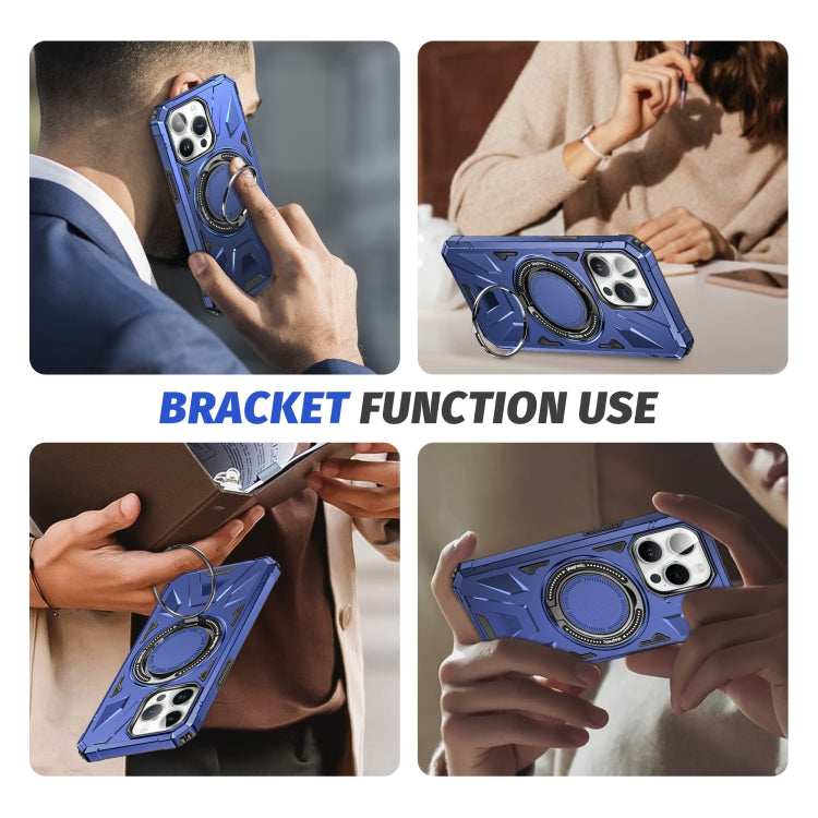 For iPhone 15 Pro Max MagSafe Magnetic Shockproof Phone Case with Ring Holder(Navy Blue)