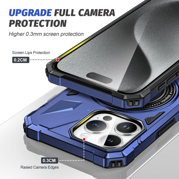 For iPhone 15 Pro MagSafe Magnetic Shockproof Phone Case with Ring Holder(Navy Blue)
