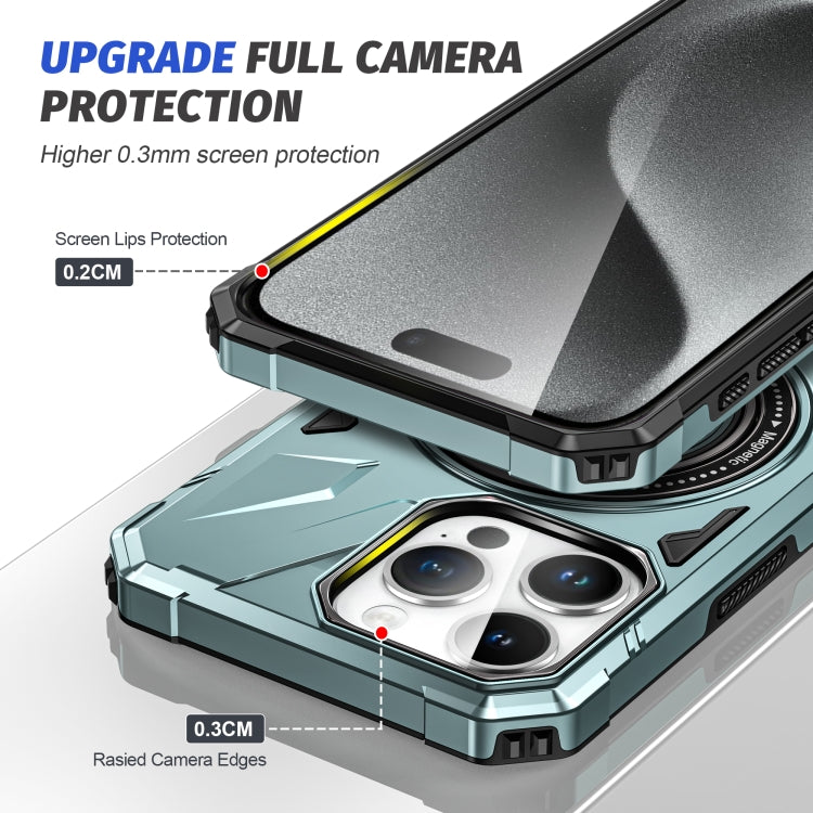 For iPhone 15 Pro MagSafe Magnetic Shockproof Phone Case with Ring Holder(Green)