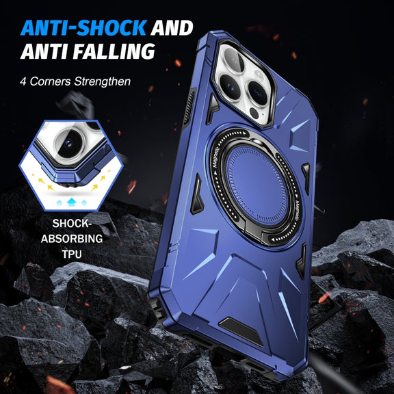 For iPhone 15 Plus MagSafe Magnetic Shockproof Phone Case with Ring Holder(Navy Blue)