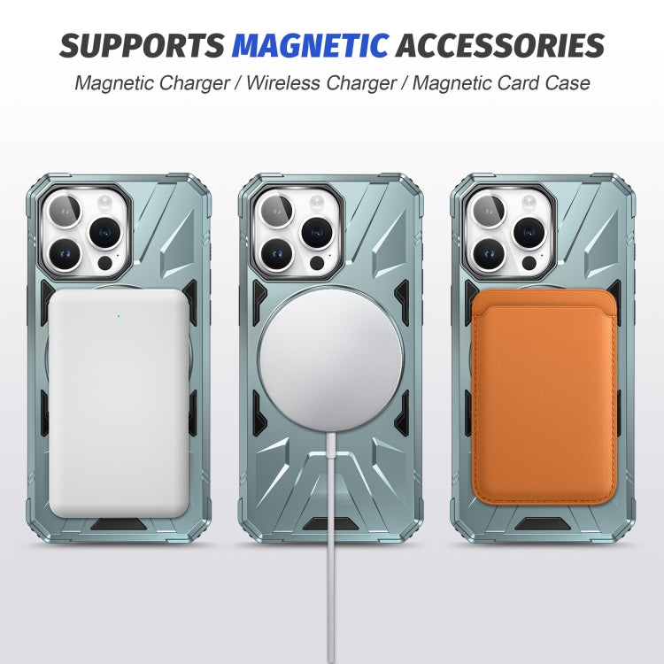 For iPhone 14 Pro MagSafe Magnetic Shockproof Phone Case with Ring Holder(Green)