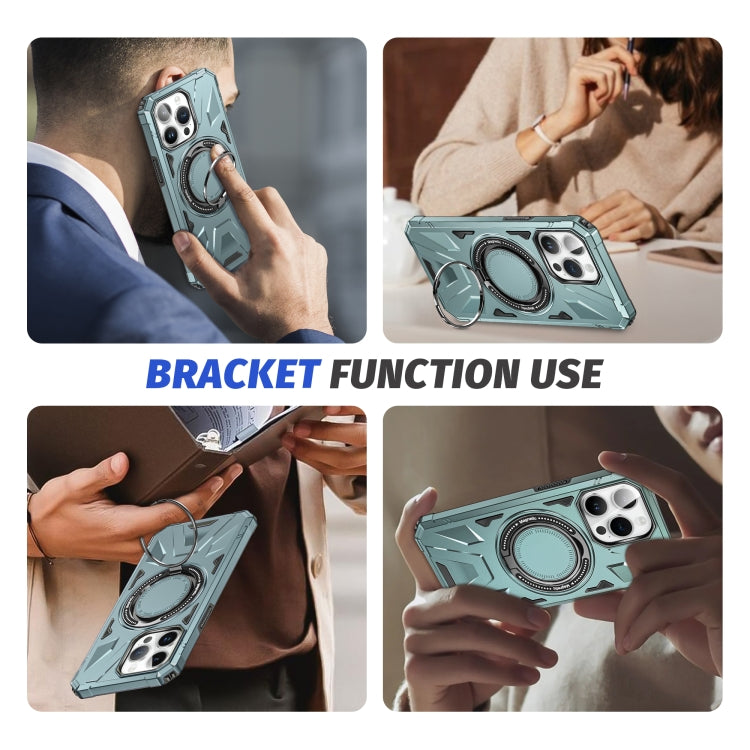 For iPhone 14 Pro MagSafe Magnetic Shockproof Phone Case with Ring Holder(Green)