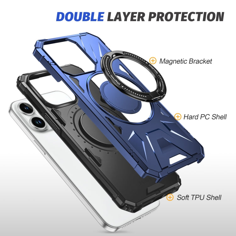 For iPhone 14 Pro Max MagSafe Magnetic Shockproof Phone Case with Ring Holder(Navy Blue)