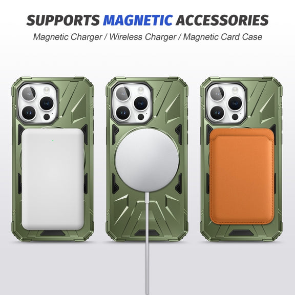 For iPhone 13 Pro Max MagSafe Magnetic Shockproof Phone Case with Ring Holder(Dark Green)