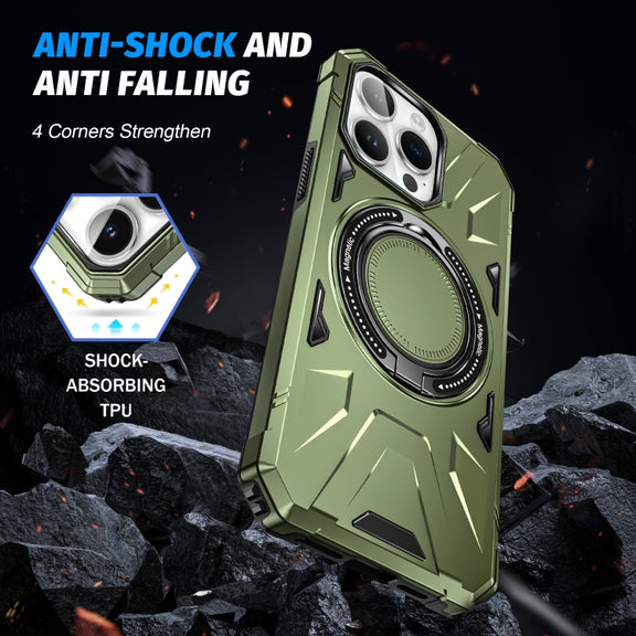 For iPhone 13 Pro Max MagSafe Magnetic Shockproof Phone Case with Ring Holder(Dark Green)