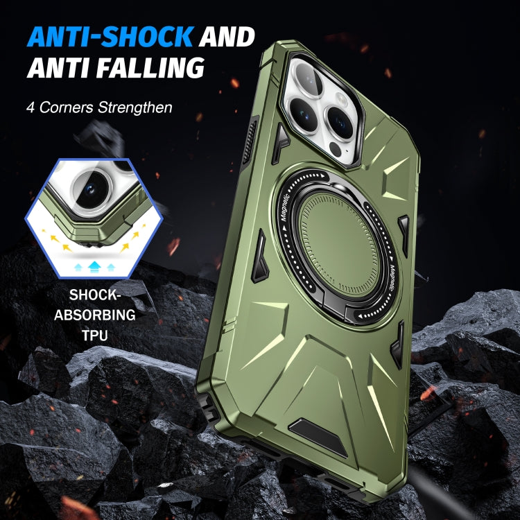 For iPhone 13 Pro Max MagSafe Magnetic Shockproof Phone Case with Ring Holder(Dark Green)
