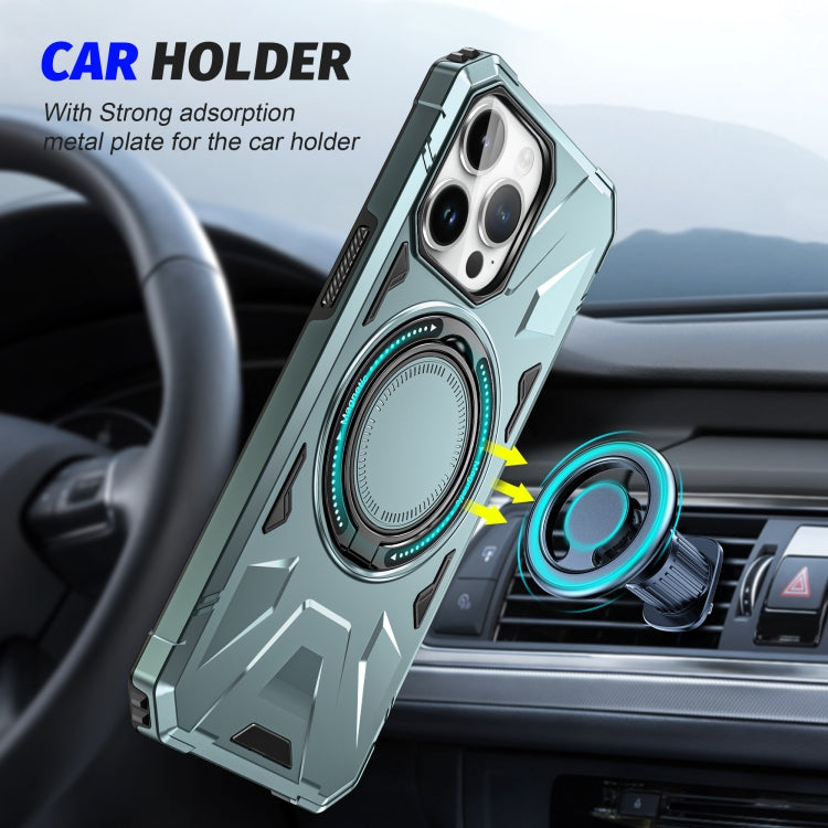 For iPhone 12/12 Pro MagSafe Magnetic Shockproof Phone Case with Ring Holder(Green)