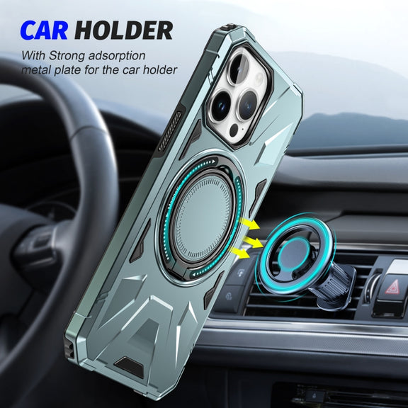 For iPhone 12/12 Pro MagSafe Magnetic Shockproof Phone Case with Ring Holder(Green)