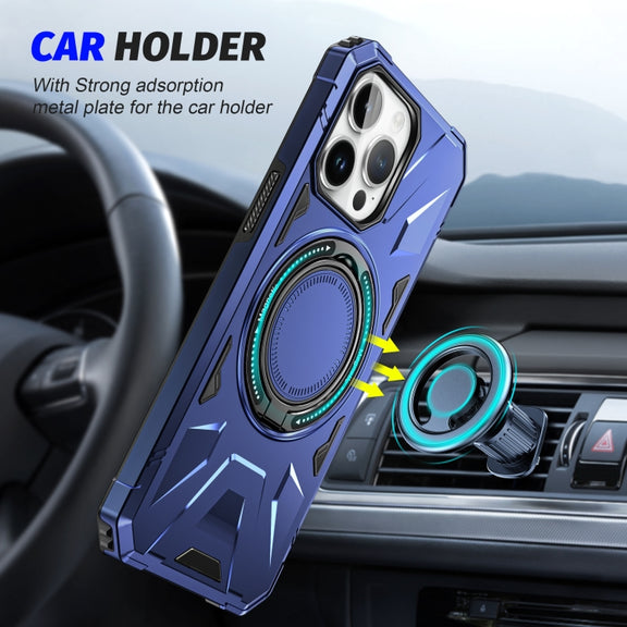 For iPhone 12 Pro Max MagSafe Magnetic Shockproof Phone Case with Ring Holder(Navy Blue)