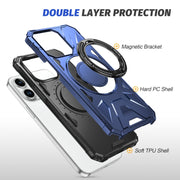 For iPhone 12 Pro Max MagSafe Magnetic Shockproof Phone Case with Ring Holder(Navy Blue)