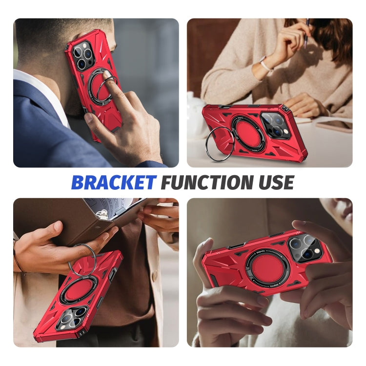 For iPhone 16 Pro MagSafe Magnetic Shockproof Phone Case with Ring Holder(Red)
