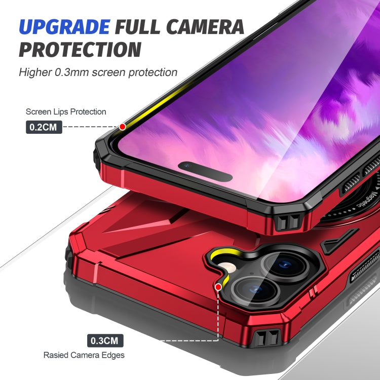 For iPhone 16 Plus MagSafe Magnetic Shockproof Phone Case with Ring Holder(Red)