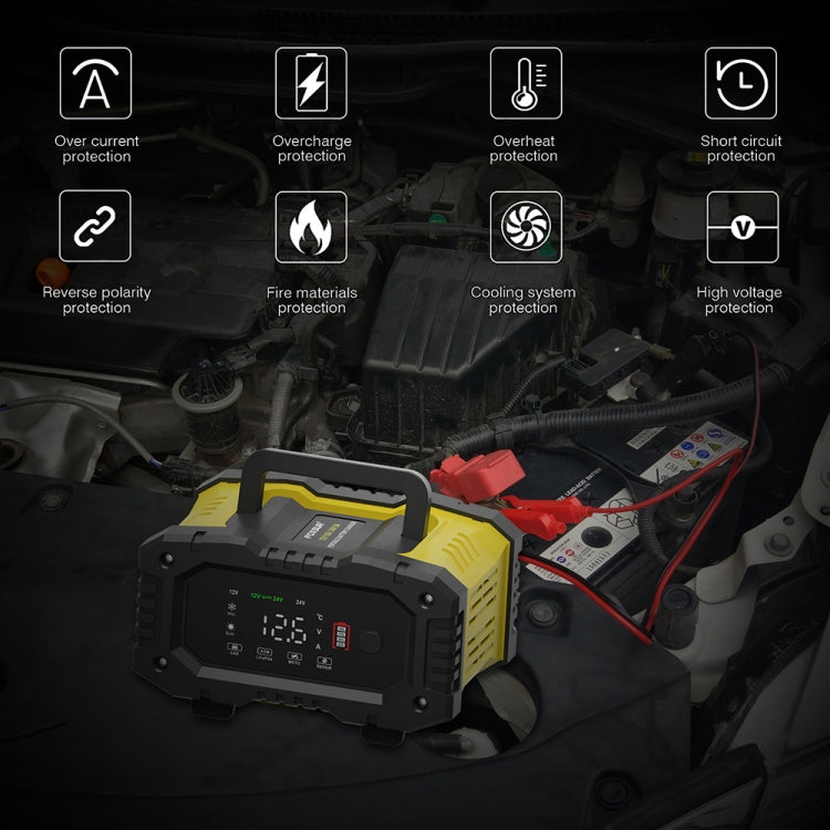 FOXSUR 12V / 24V 10A Portable Motorcycle Car Smart Battery Charger(US Plug)