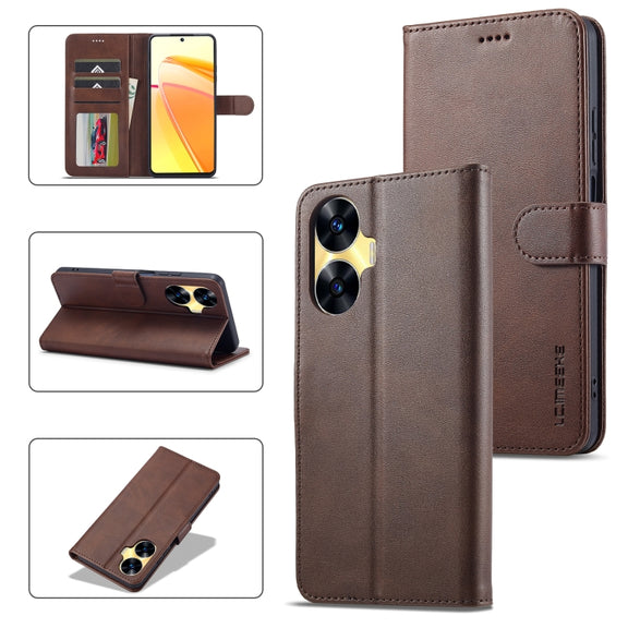 For Realme C55 LC.IMEEKE Calf Texture Horizontal Flip Leather Case(Brown)