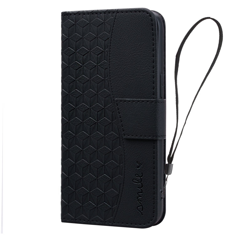 For iPhone 16 Business Diamond Buckle Leather Phone Case with Lanyard(Black)