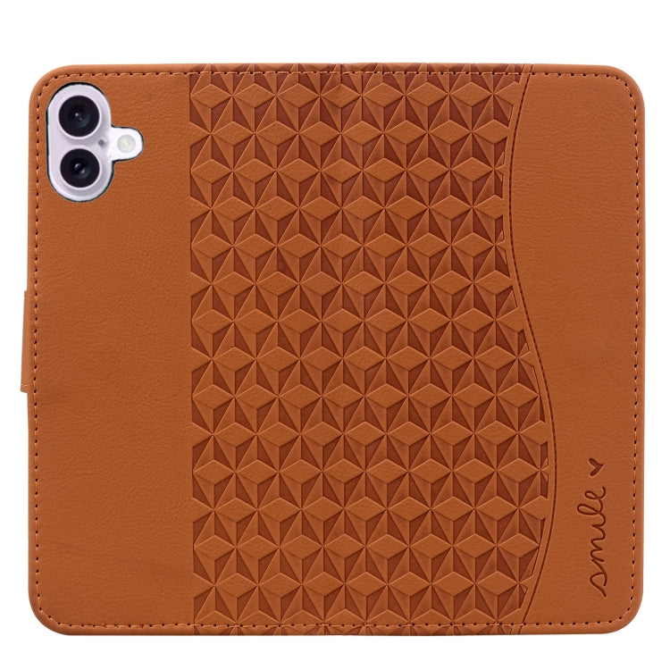 For iPhone 16 Plus Business Diamond Buckle Leather Phone Case with Lanyard(Brown)