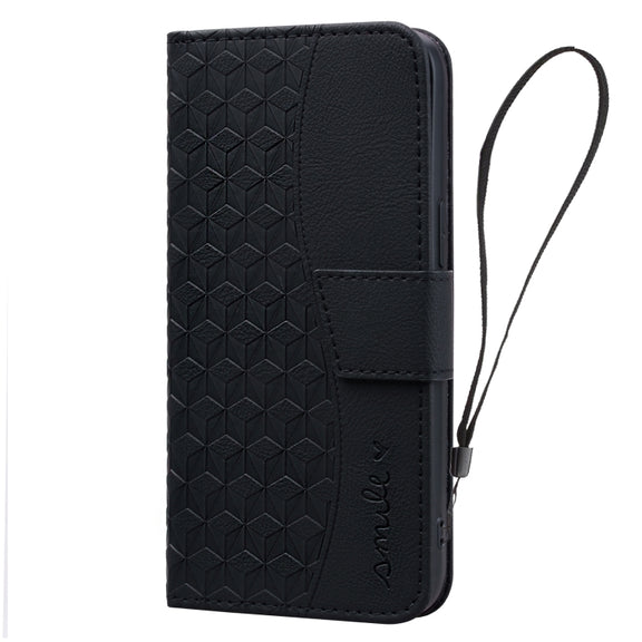 For iPhone 16 Plus Business Diamond Buckle Leather Phone Case with Lanyard(Black)