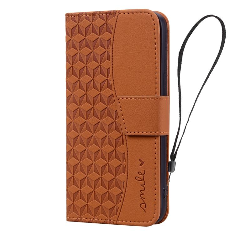 For iPhone 16e Business Diamond Buckle Leather Phone Case with Lanyard(Brown)