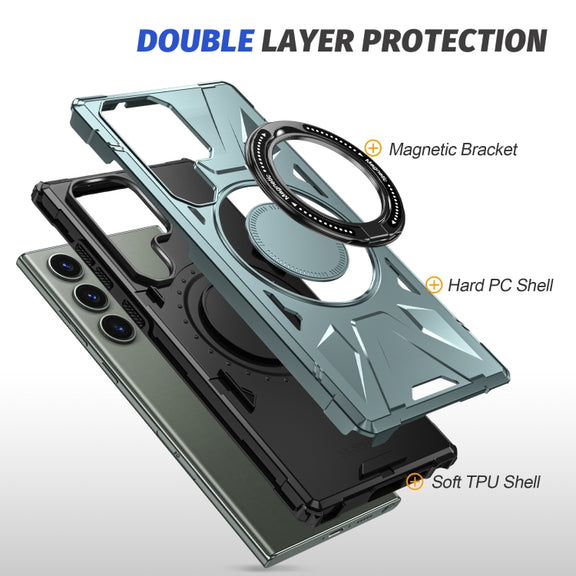 For Samsung Galaxy S23 Ultra 5G MagSafe Magnetic Shockproof Phone Case with Ring Holder(Green)