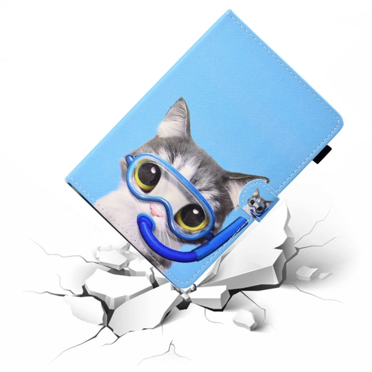 For 10 inch Universal Colored Drawing Stitching Leather Tablet Case(Diving Cat)