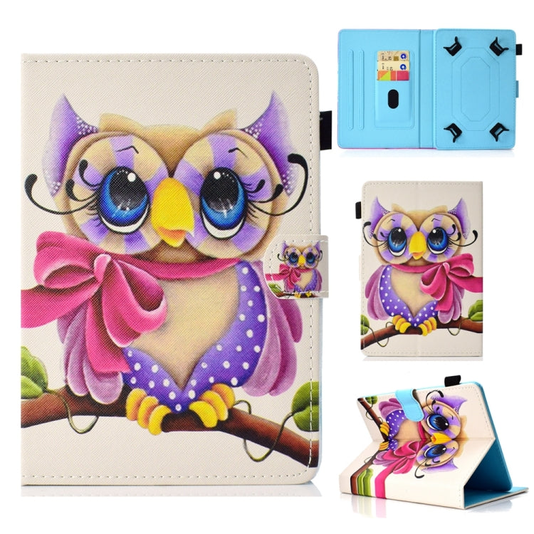 For 10 inch Universal Colored Drawing Stitching Leather Tablet Case(Owl)
