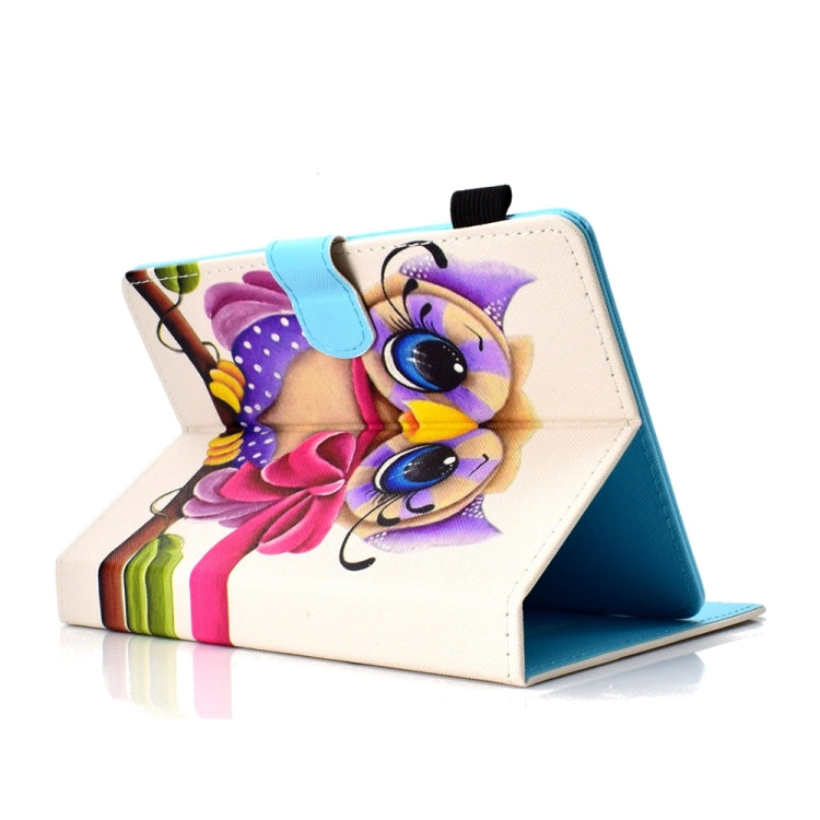 For 10 inch Universal Colored Drawing Stitching Leather Tablet Case(Owl)