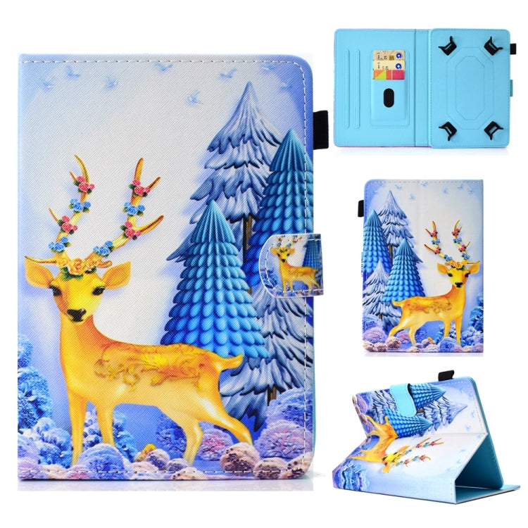 For 10 inch Universal Colored Drawing Stitching Leather Tablet Case(Sika Deer)