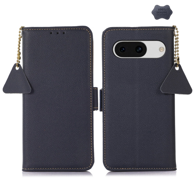 For Google Pixel 8A Side-Magnetic TJ Genuine Leather RFID Phone Case(Blue)