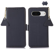 For Google Pixel 8A Side-Magnetic TJ Genuine Leather RFID Phone Case(Blue)