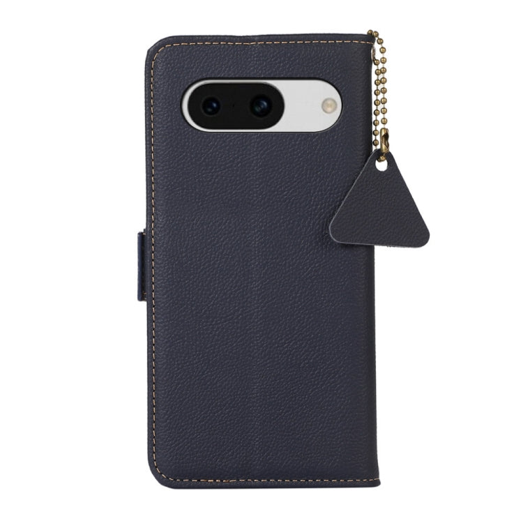 For Google Pixel 8A Side-Magnetic TJ Genuine Leather RFID Phone Case(Blue)