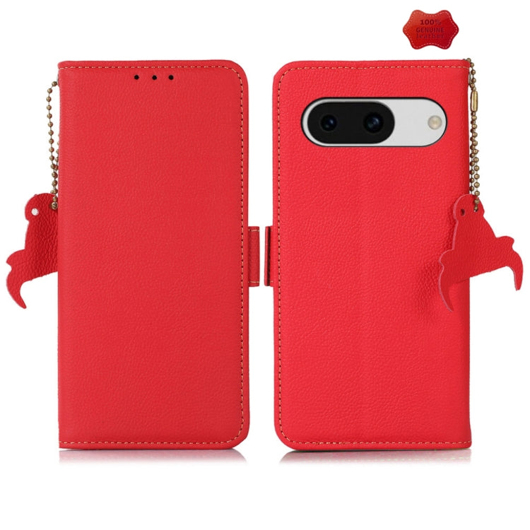 For Google Pixel 8A Side-Magnetic TJ Genuine Leather RFID Phone Case(Red)