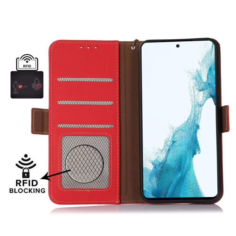 For Google Pixel 8A Side-Magnetic TJ Genuine Leather RFID Phone Case(Red)