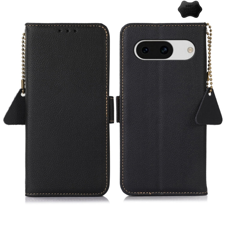 For Google Pixel 8A Side-Magnetic TJ Genuine Leather RFID Phone Case(Black)