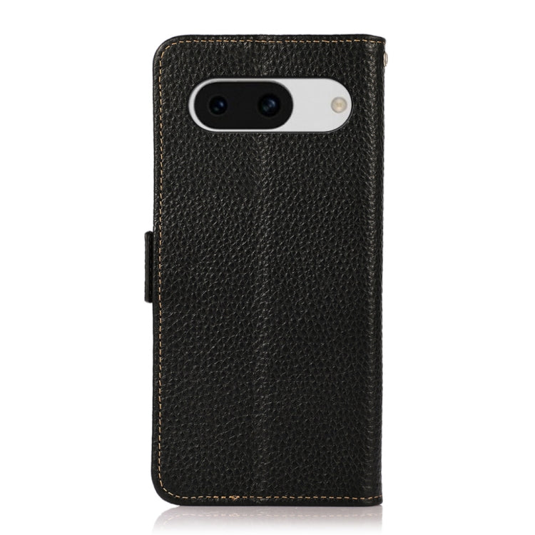 For Google Pixel 8a KHAZNEH Side-Magnetic Litchi Genuine Leather RFID Phone Case(Black)