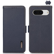 For Google Pixel 8a KHAZNEH Side-Magnetic Litchi Genuine Leather RFID Phone Case(Blue)