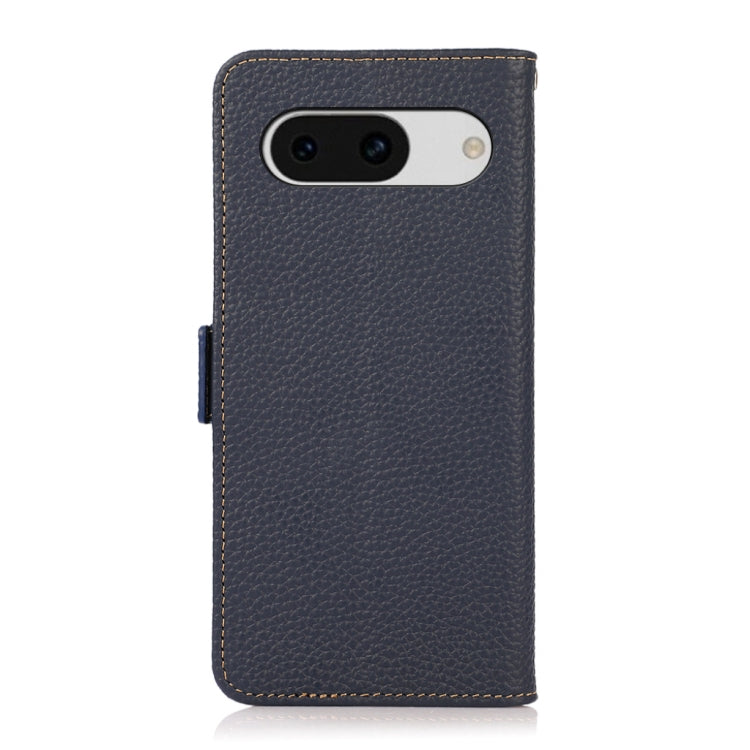 For Google Pixel 8a KHAZNEH Side-Magnetic Litchi Genuine Leather RFID Phone Case(Blue)