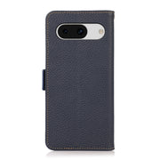 For Google Pixel 8a KHAZNEH Side-Magnetic Litchi Genuine Leather RFID Phone Case(Blue)