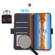 For Google Pixel 8a KHAZNEH Side-Magnetic Litchi Genuine Leather RFID Phone Case(Blue)
