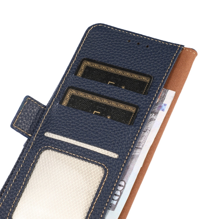 For Google Pixel 8a KHAZNEH Side-Magnetic Litchi Genuine Leather RFID Phone Case(Blue)