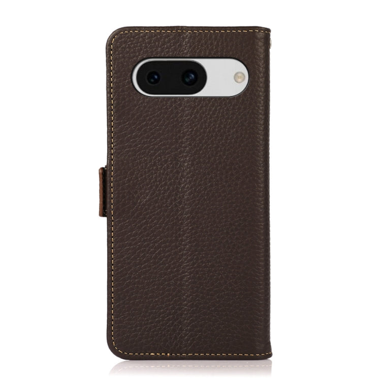 For Google Pixel 8a KHAZNEH Side-Magnetic Litchi Genuine Leather RFID Phone Case(Brown)