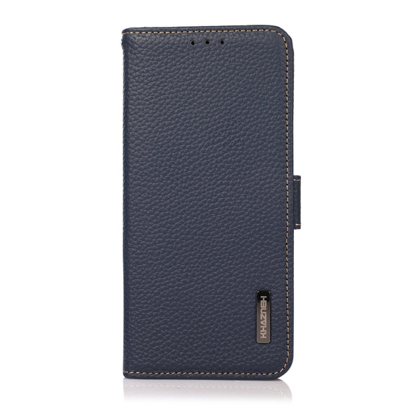 For Google Pixel 9 KHAZNEH Side-Magnetic Litchi Genuine Leather RFID Phone Case(Blue)