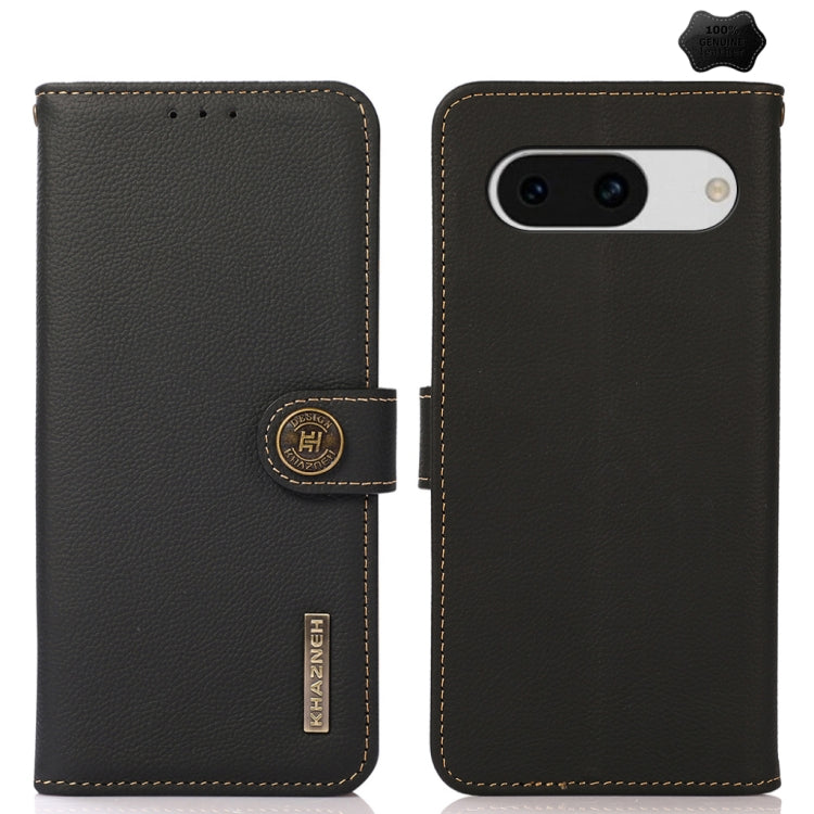 For Google Pixel 8a KHAZNEH Custer Genuine Leather RFID Phone Case(Black)