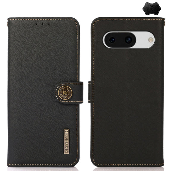 For Google Pixel 8a KHAZNEH Custer Genuine Leather RFID Phone Case(Black)